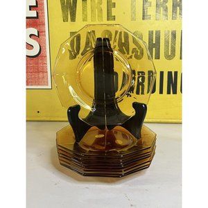 Cambridge Glass Amber Plate 10-Sided 7" Mid Century Made in USA Decagon Set Of 8